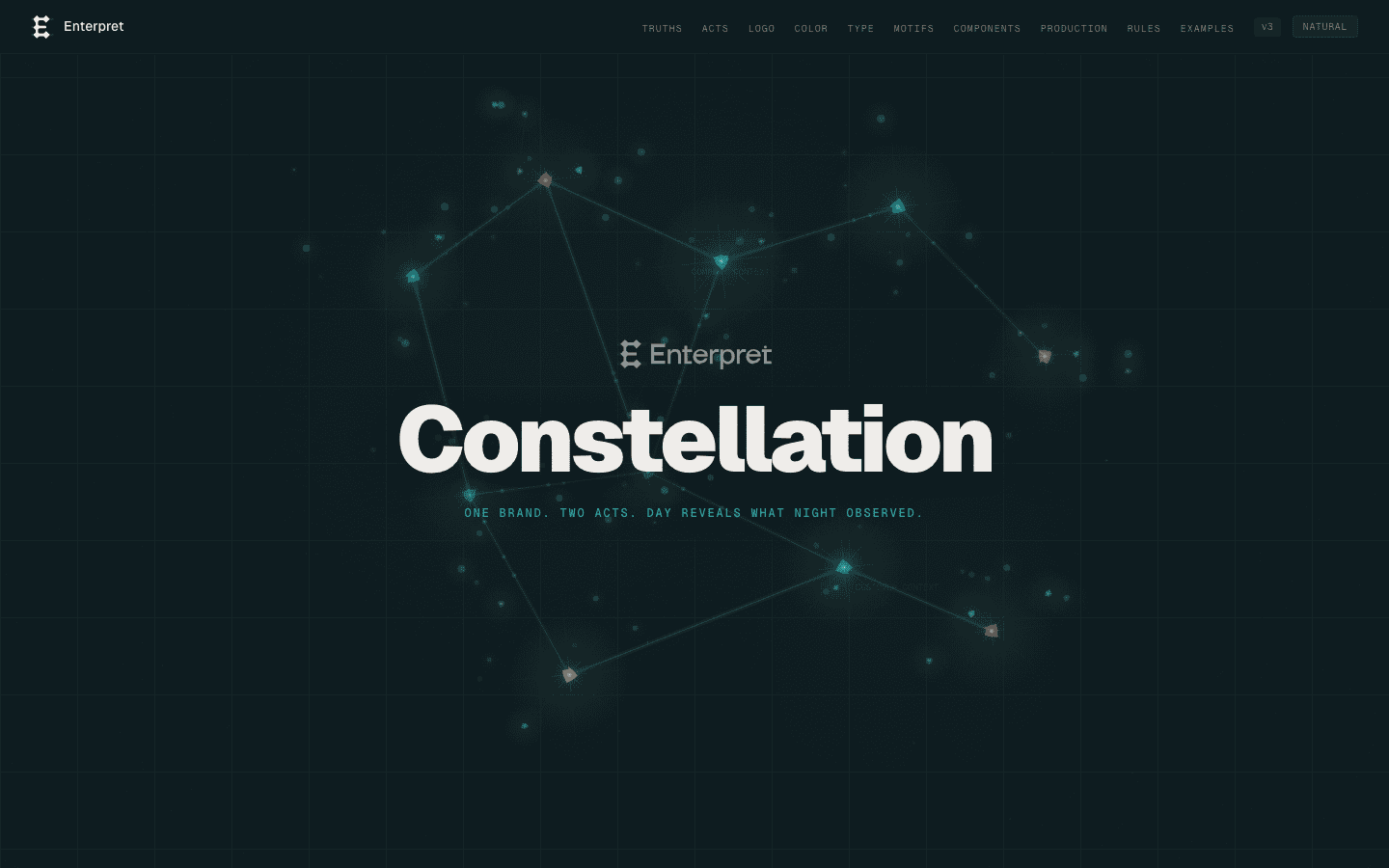 Constellation brand guide hero — living constellation canvas